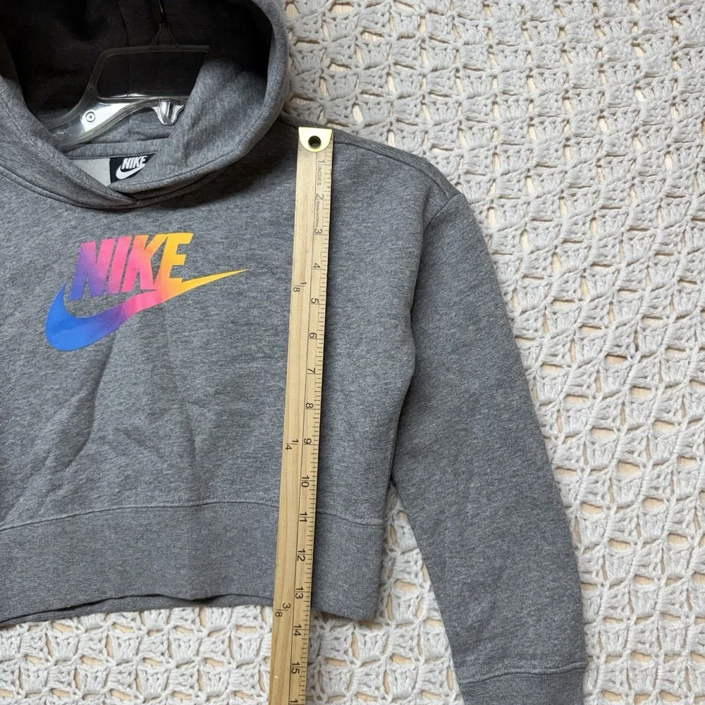 Nike Crop Top Hoodie Sweatshirt Girls‎ Size S Gray Pullover Colorful Logo NWT